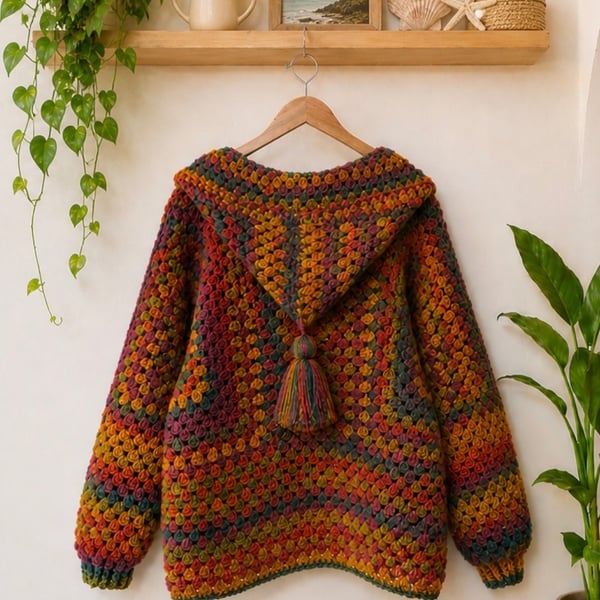 Hooded Crochet Jacket Size M - L