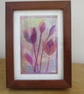 Tulip picture, pink flowers, embroidered, collage, framed textile art - Image 1