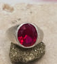 Textured Sterling Silver Ruby Signet Ring - July Birthstone - Size Q - Image 8