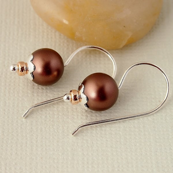 Chocolate Pearl Earrings - Sterling Silver