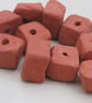 10 Small Unglazed Terracotta Flat Cube Clay Beads - Image 2