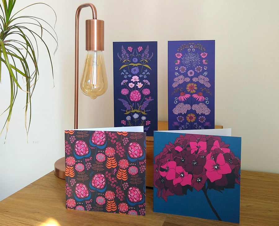 Set of 4 flower-themed greetings cards