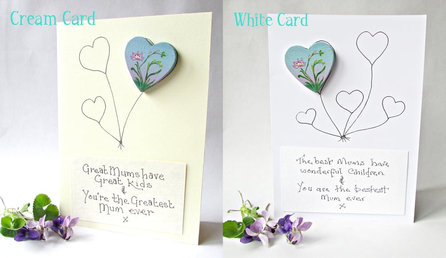 Heart with Freesia Flower Painting on a Hand Painted Heart for Mothers Day Card