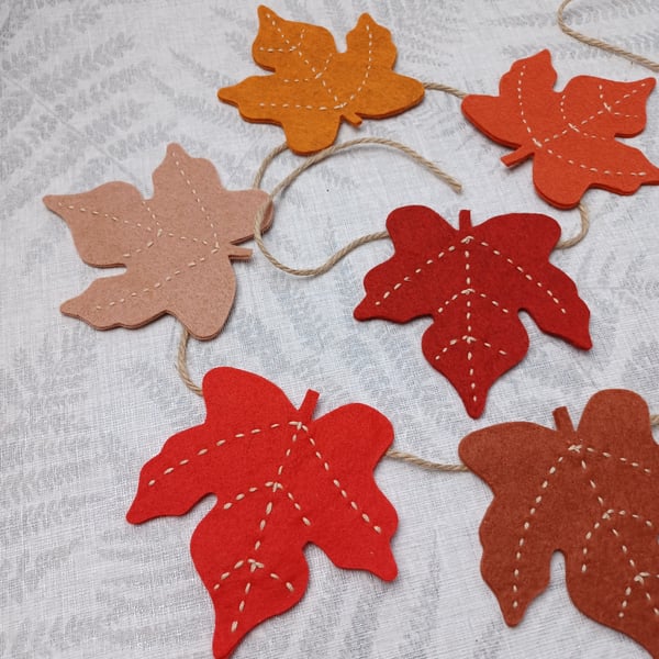 Autumn garland, leaf bunting, felt leaf shapes, fireplace decorations