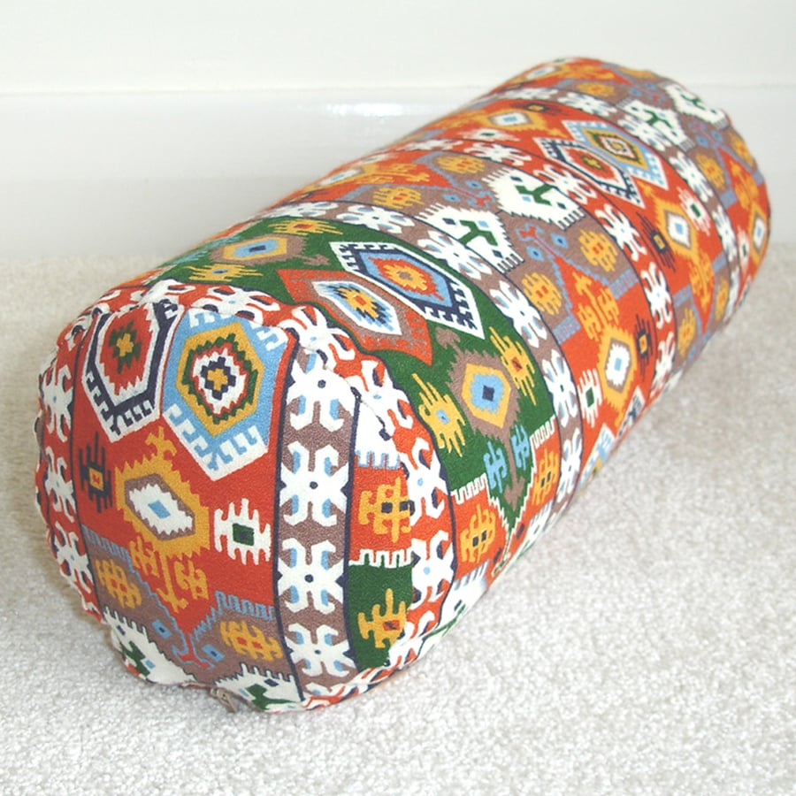 Aztec Bolster Pillow Cover 6x16 Round Cylinder Orange Brown Green Blue