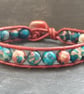 Red and blue rainbow jasper and leather bracelet with ceramic button fastener - Image 8
