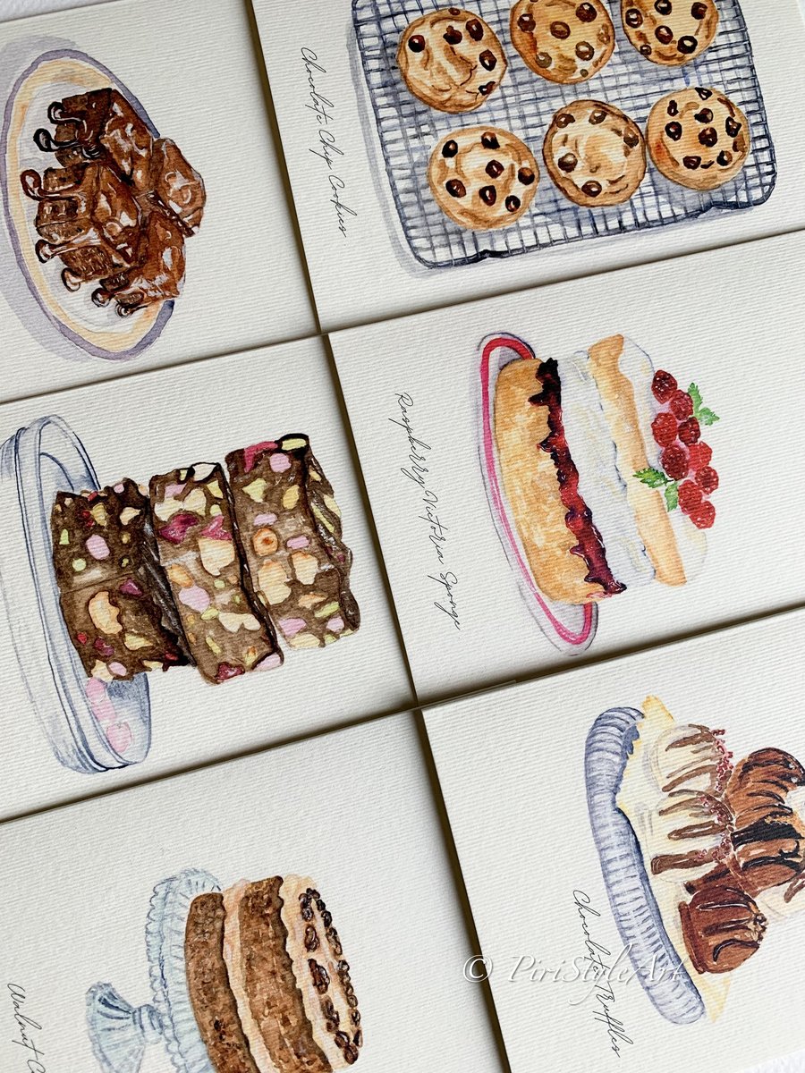 Hand-Illustrated Dessert Greeting Cards – Boxed Gift Set of 6
