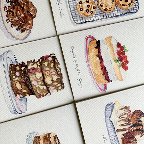 Hand-Illustrated Dessert Greeting Cards – Boxed Gift Set of 6