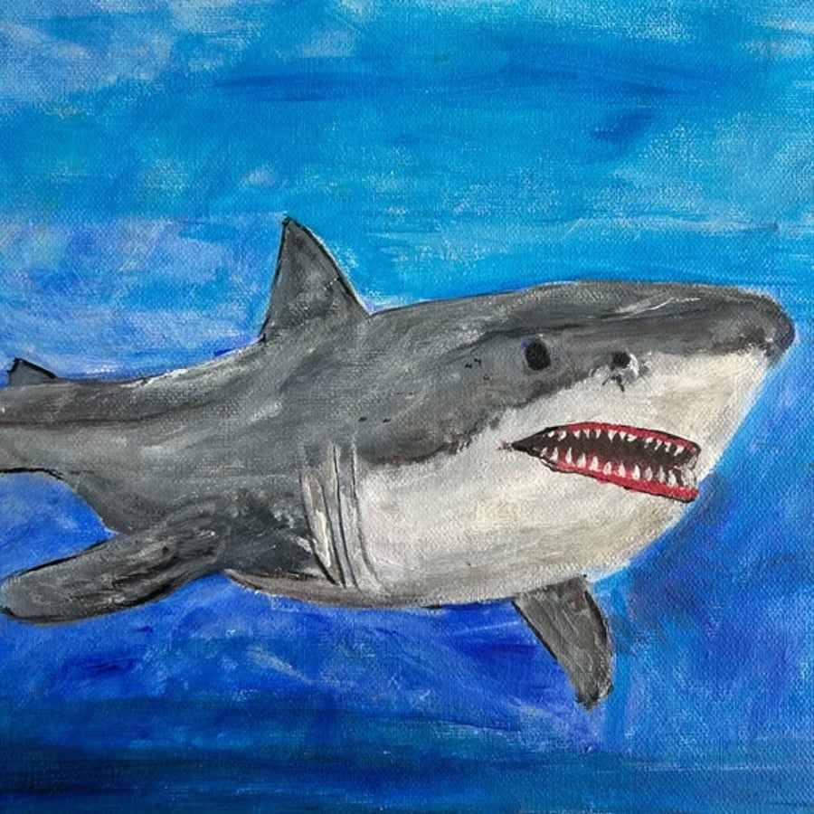 Original shark painting 12x10" wildlife ,ocean life 