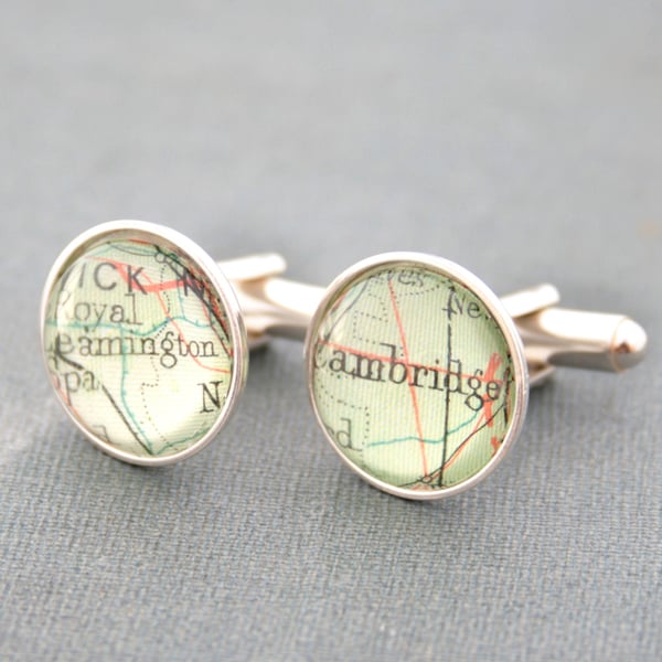 Personalised Sterling Silver Cufflinks with Map Location of your choice
