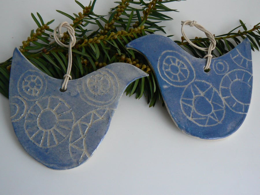 Decorative Blue Ceramic Hanging Birds 
