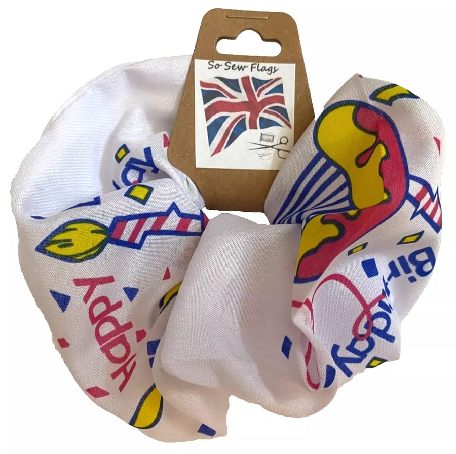 Happy Birthday Cake Flag Hair Scrunchie Scrunchies Accessory Band Elastic