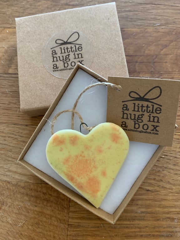  A Little Hug in a Box Hand Made Yellow Speckled Porcelain Heart  