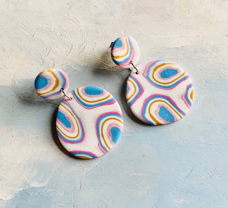 Unique jazzy polymer clay round lightweight dangle earrings 