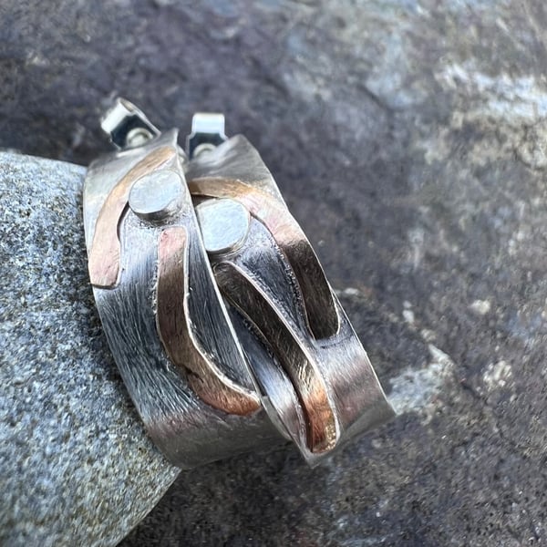 Silver and gold Hoop Stud Earrings