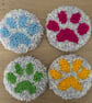  Handmade Paw Print Punch Needle Coasters – Set of 4 – Colourful Pet Lover Gift