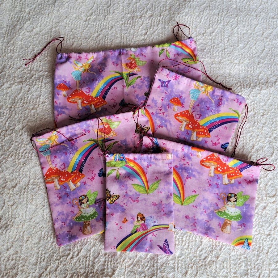 Pack of 5 Fairy Gift Bags, handmade