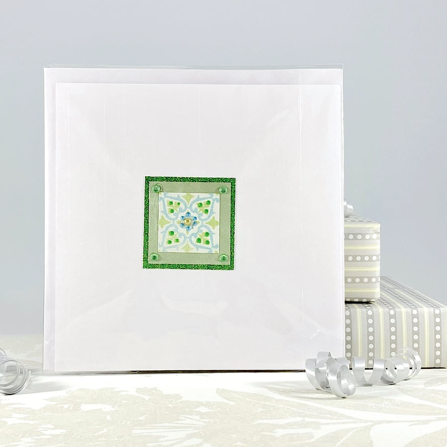 Handmade jewelled birthday card - Persian moroccan pattern