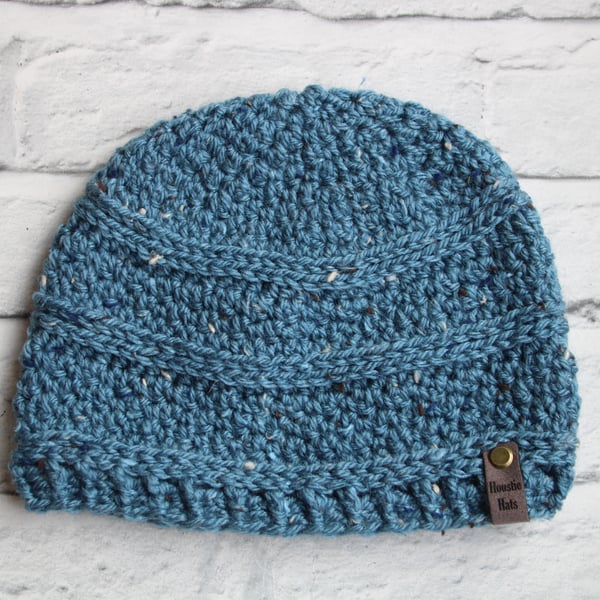 Beanie Hat - Size Small - Older Child Teen Small Adult  - Light Blue Tweed 