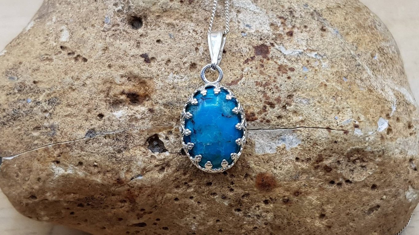 Small Sterling silver Turquoise pendant. December birthstone necklace