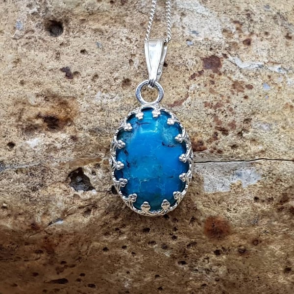 Small Sterling silver Turquoise pendant. December birthstone necklace