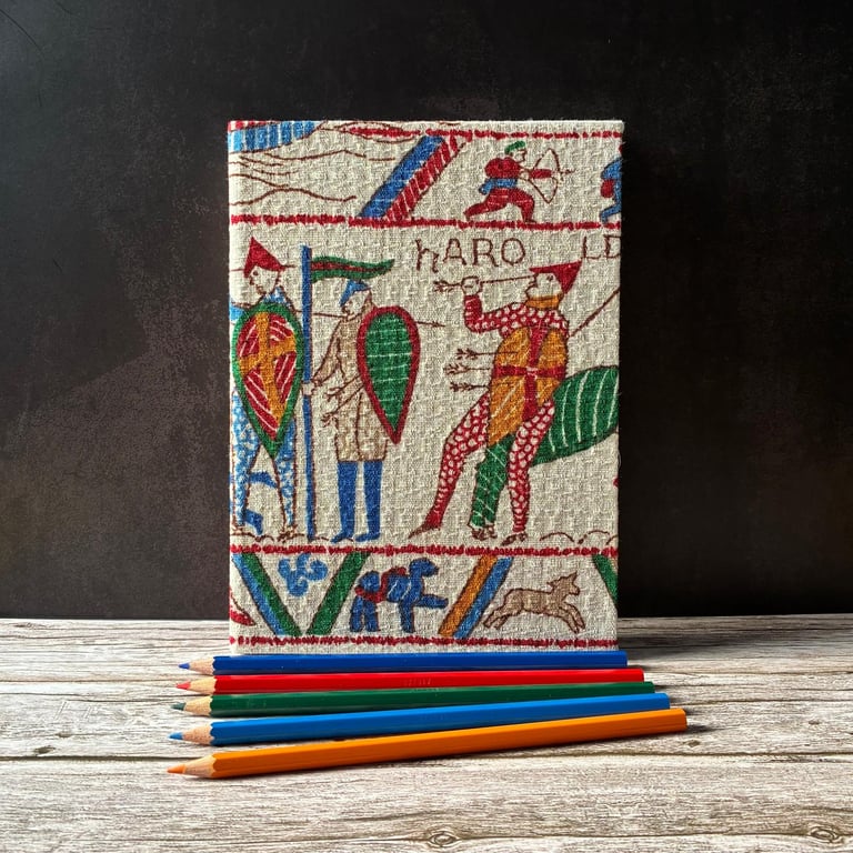 Bayeux Tapestry Handstitched A5 1950s Fabric Journal Sketchbook Harold Arrow Eye