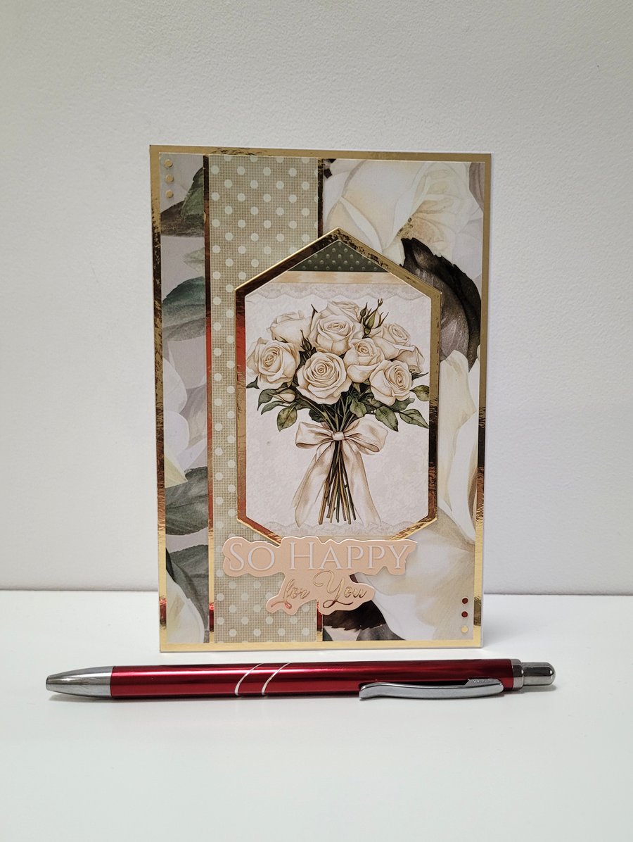 Congratulations Card – Elegant Neutral Floral - Wedding, Engagement, Graduation