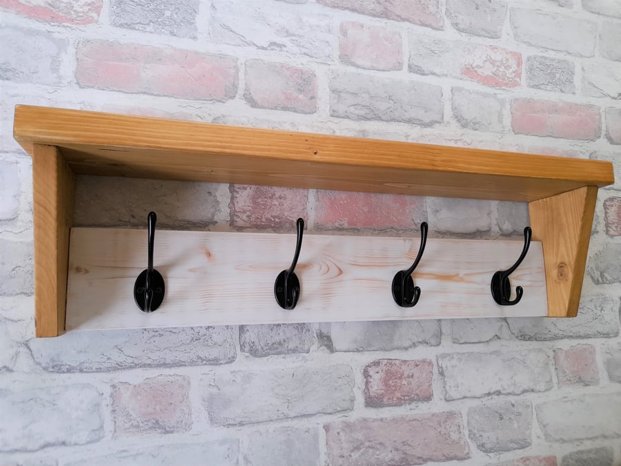 Wooden Coat Rack with Shelf, Handmade Antique S... Folksy