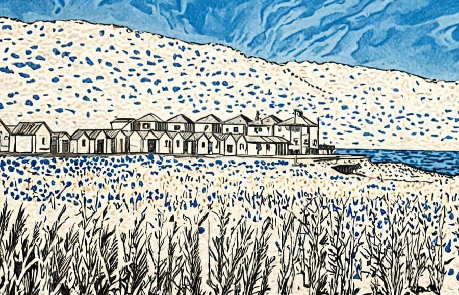 A4 Print View of Beach Huts Sandilands Lincolnshire