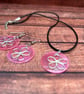 Pink Floral Necklace and Earrings Set – Silver Flower Design