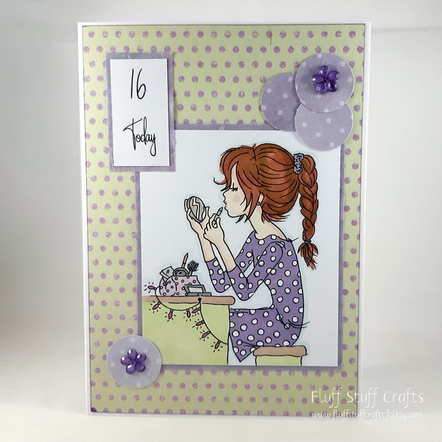 Handmade 16th Birthday card - make up girl