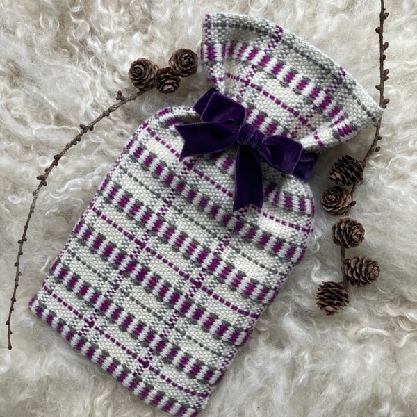 Mini Hot Waterbottle - Damson. Handwoven in Wales