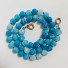 Turquoise Frosted glass 8mm hand knotted necklace v