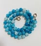 Turquoise Frosted glass 8mm hand knotted necklace v