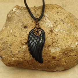 Unisex obsidian angel wing necklace