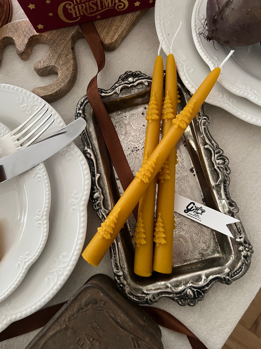 Pure Beeswax Christmas Tree Design Taper Candles