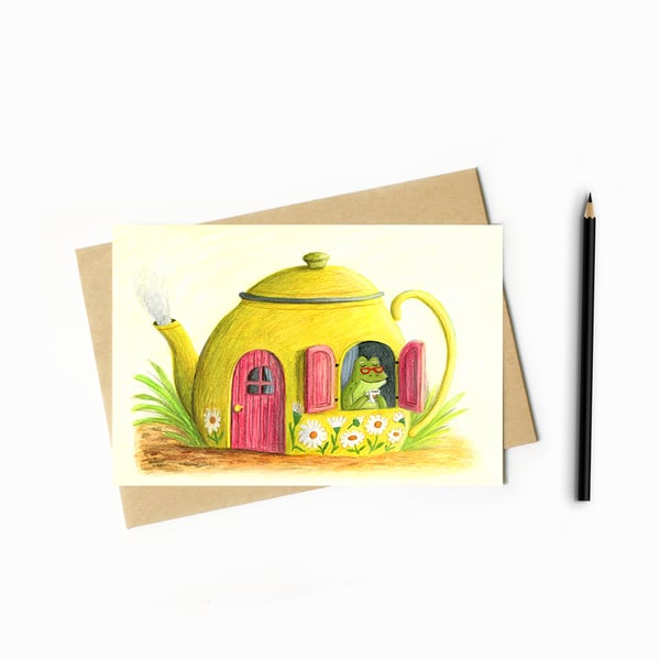 Teapot Toad Card - Blank Card - Greeting Card