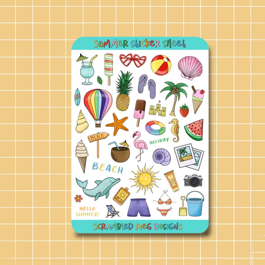 Summer Sticker Sheet, travel journal, holiday stickers, planner stickers, A6 vin