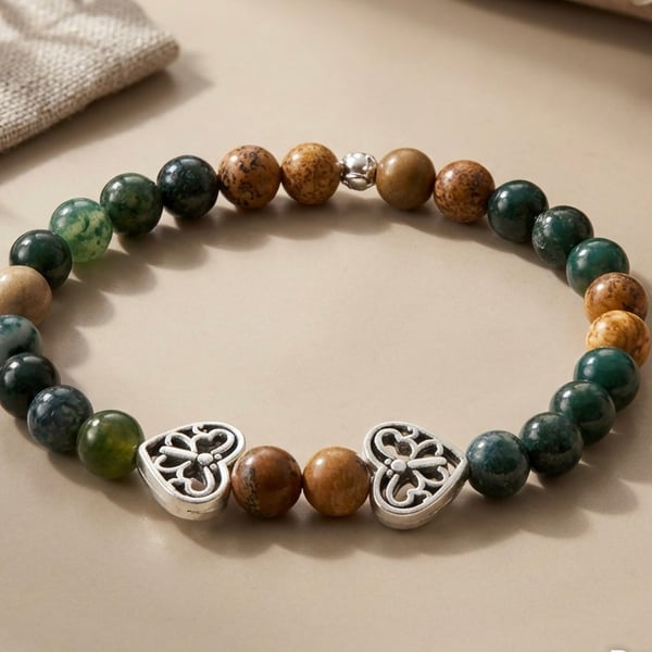 Moss Agate Stretch Bracelet with Picture Jasper