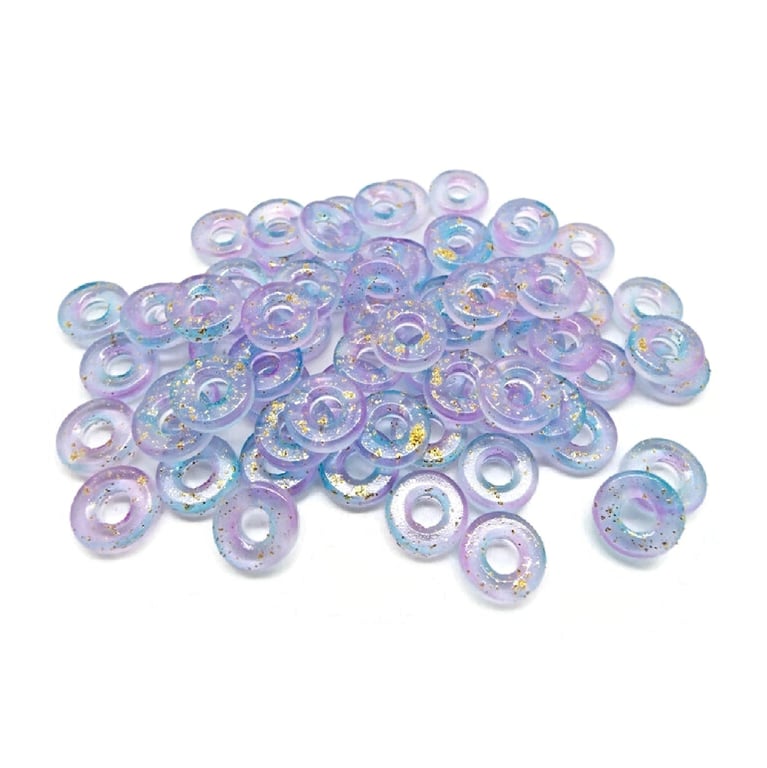 Frosted Glass Doughnut Beads with Gold Foil in Purple and Blue