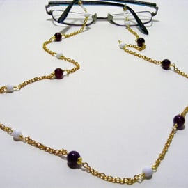 Cherry Agate and White Shell Spectacle Chain