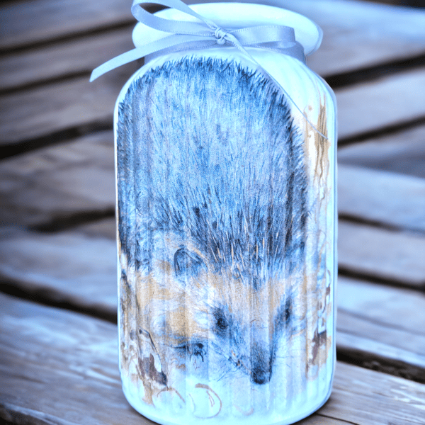 Decoupaged Ribbed Glass Hedgehog Vase