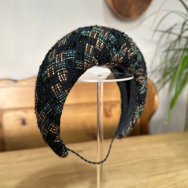 Womens Couture Halo Headband in Tweed for Weddings, Christmas Parties