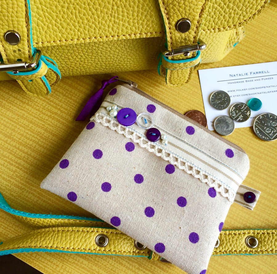 Purple Polka Dot Coin Purse