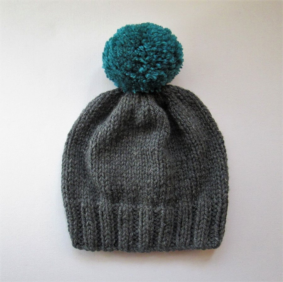 Reserved Listing for James - Mid Grey Bobble Hat x 4 with Lime Green Pom Pom