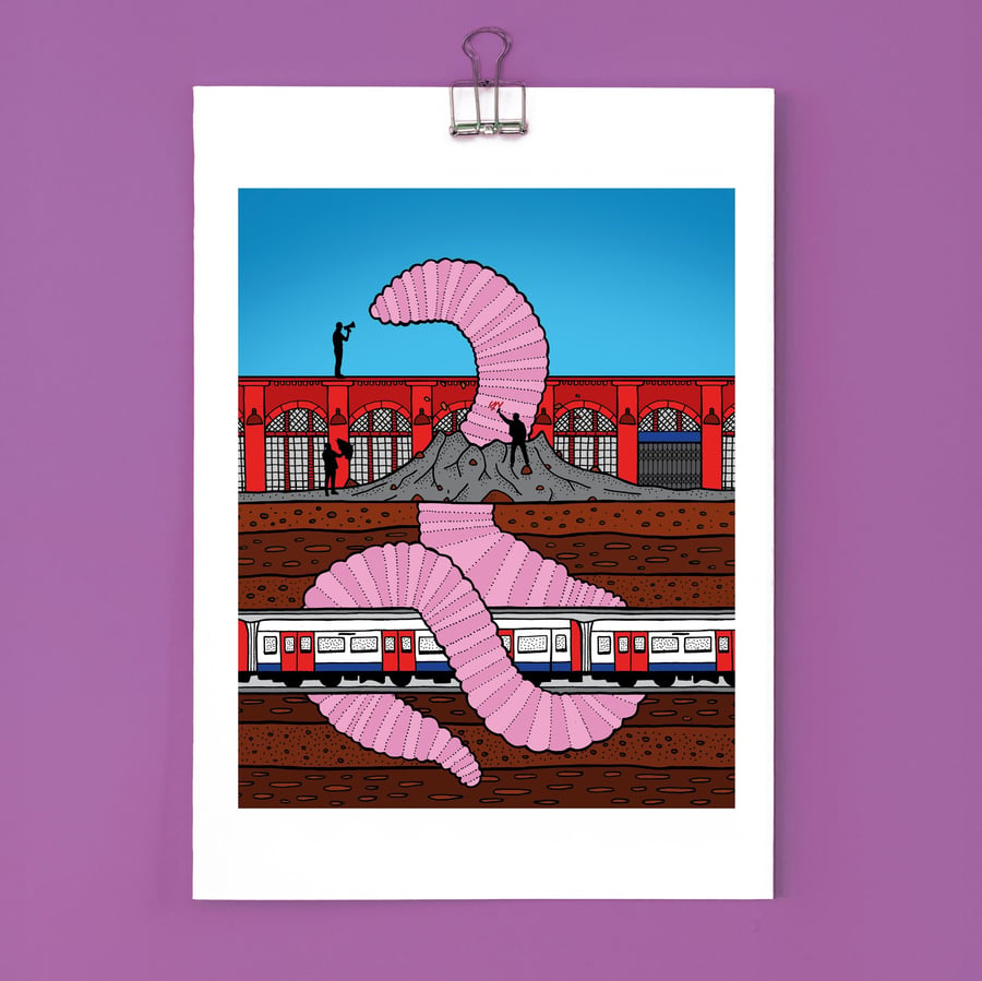 Please mind the worm (a London Underground dystopia) - Giclee Print (Unframed)