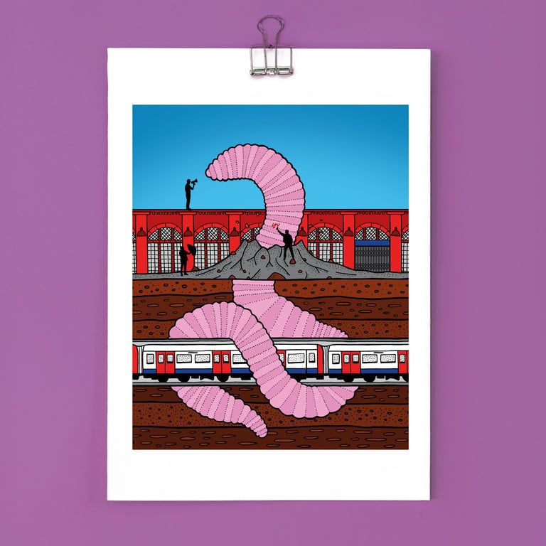 Please mind the worm (a London Underground dystopia) - Giclee Print (Unframed)
