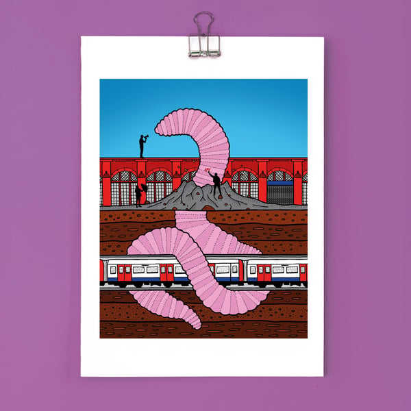 Please mind the worm (a London Underground dystopia) - Giclee Print (Unframed)