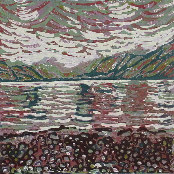 Derwent Shore - Original Hand Pressed Linocut Print Ltd Edition