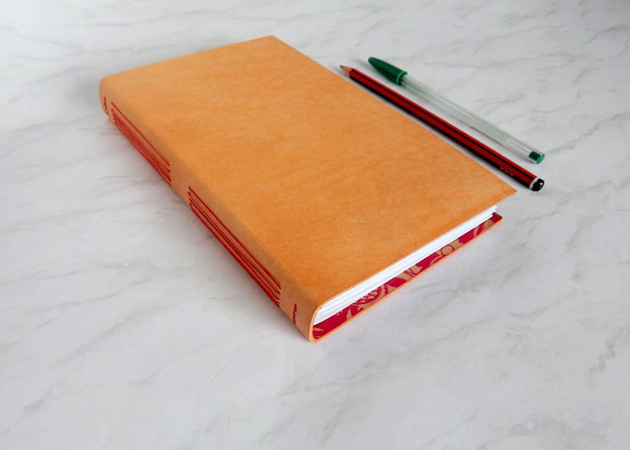 Leather Journal, Sketchbook. Buff, red & gold. Gifts for writers. Free shipping
